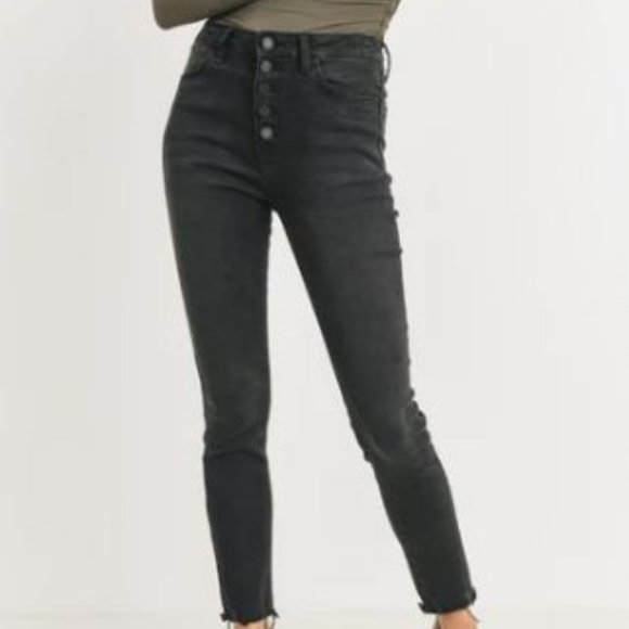 Just Black Denim - Just Black High-Rise Button Fly Skinny Jeans